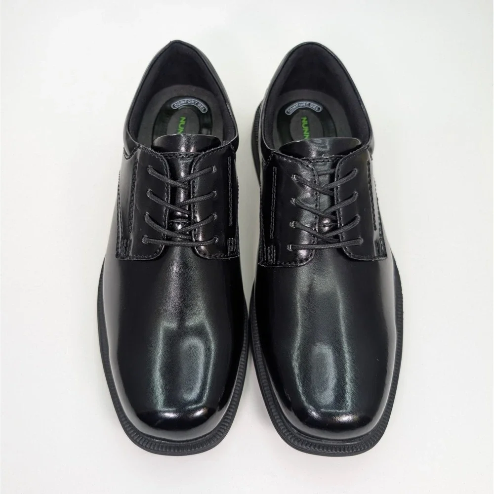 Nunn Bush Kore Baker Street Mens 9.5 Black Polished Plain Toe Oxford Dress Shoes